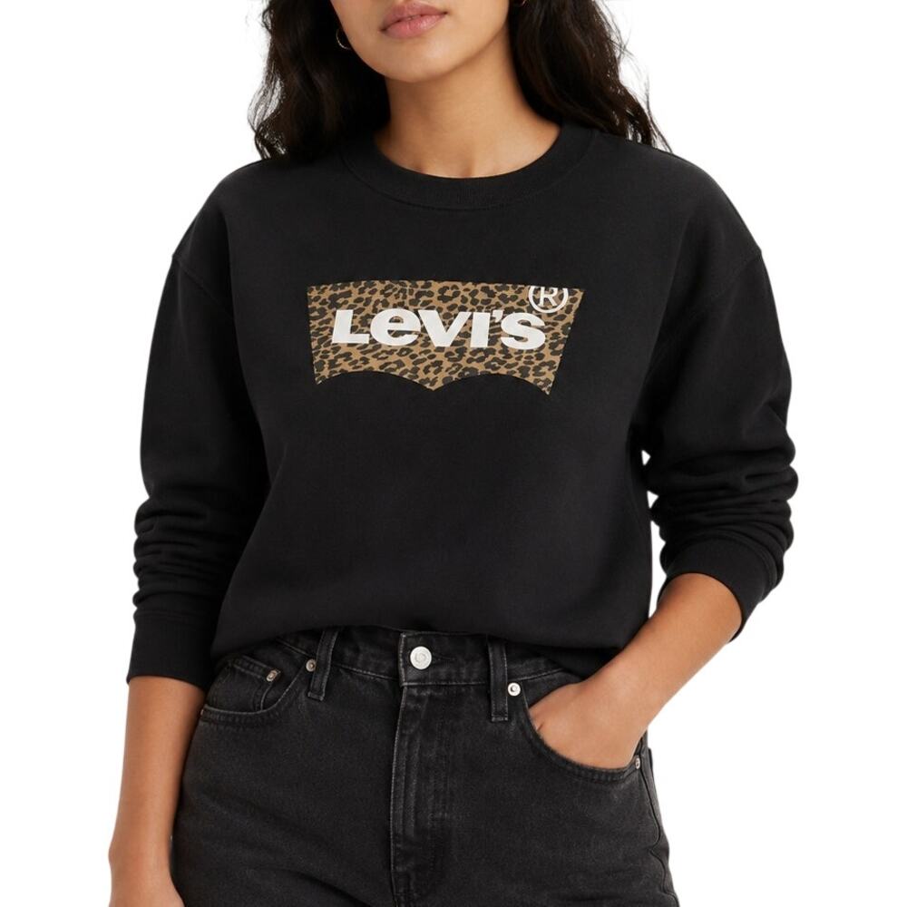 Levi's Black Leopard Batwing Logo Crewneck Sweatshirt Graphic Medium